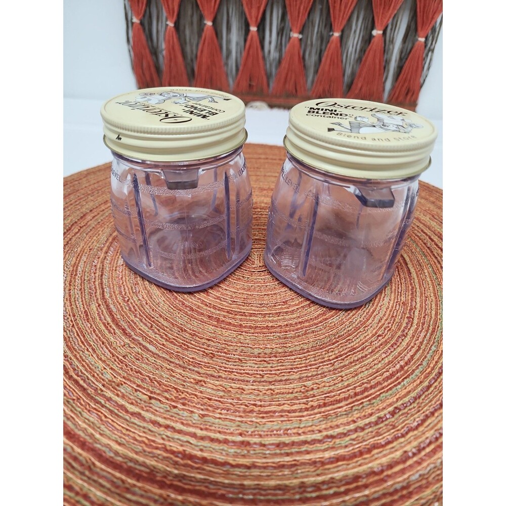 Vintage Osterizer Liquefier Blender  Mini-Blend Blend & Store Jars 8 Oz Lot Of 2